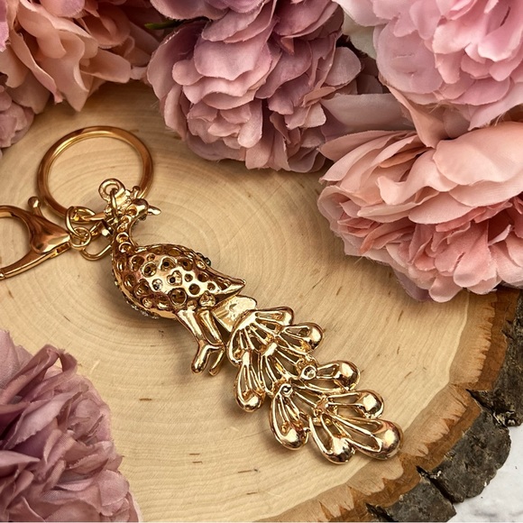 Beautiful Blue and Colorful Crystal Peacock Keychain Charm - Picture 13 of 16